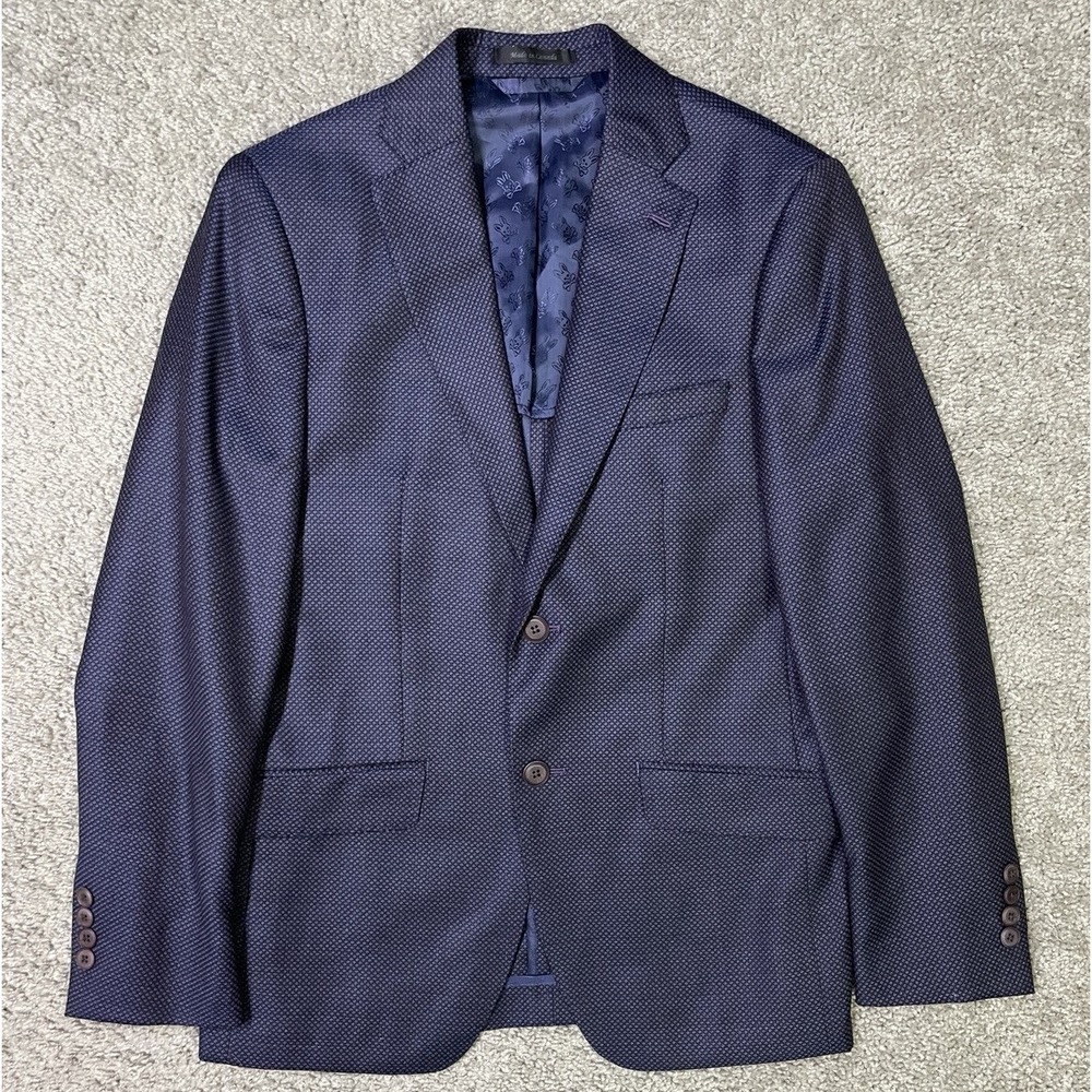 Psycho‎ Bunny Wool Blue Sport Coat Blazer Size 36R Blue Pattern